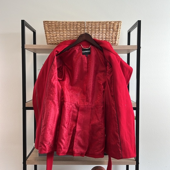 ✨♥️Express Zip Front Red Wool Blend Trench/P-Coat w/Pockets & Belt, Size~Small♥️ - Picture 7 of 8